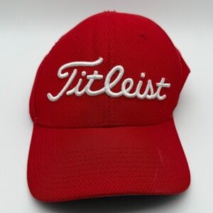 Titleist‎ Golf Hat Red A-Flex Stretch Fit Script Logo Performance Cap L/XL
